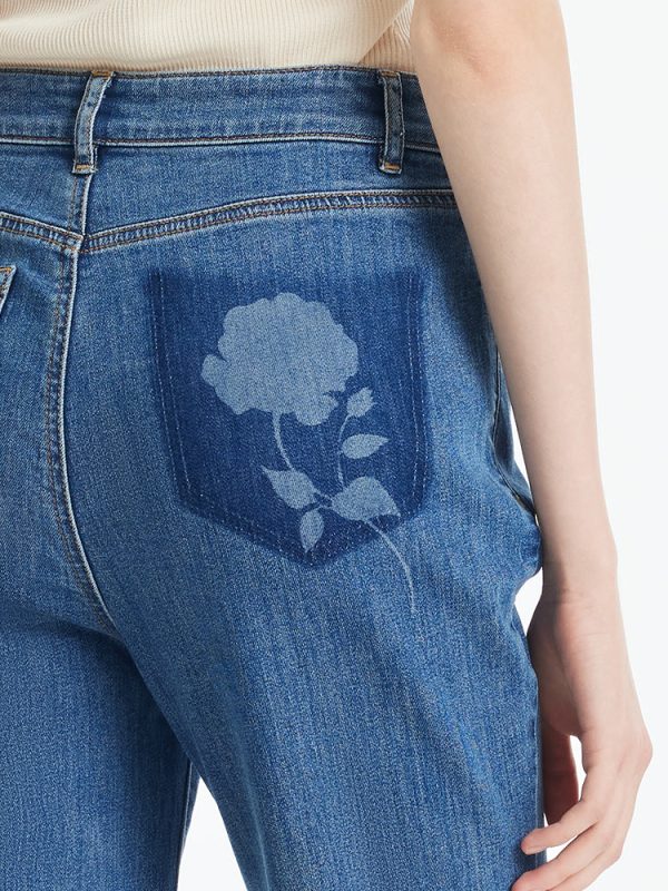 FORTRESS026 Denim Rose Printed Flared Women Jeans – GOELIA - Image 5