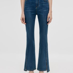 FORTRESS030 Denim Rhinestone Slit Women Flared Jeans – GOELIA