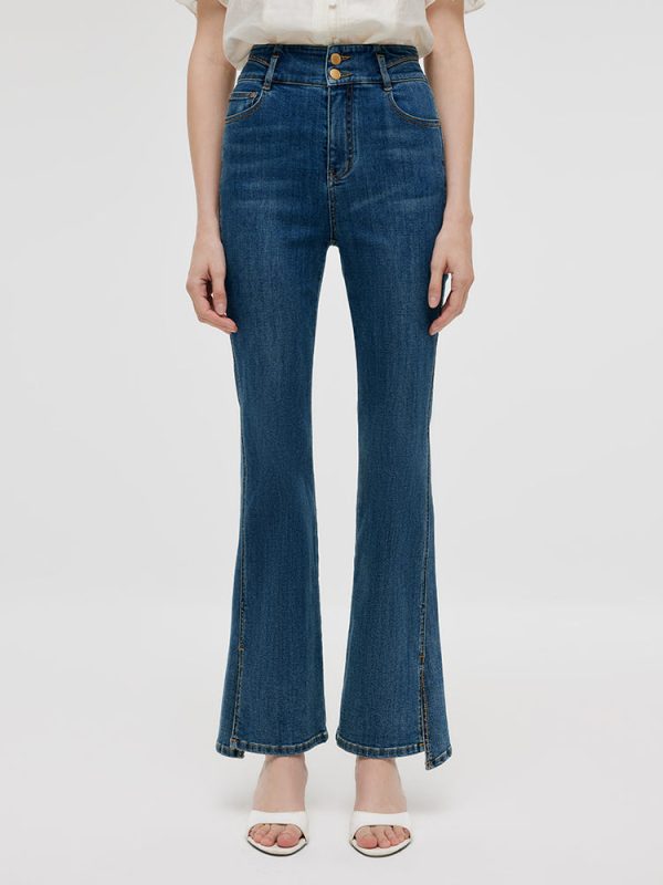 FORTRESS030 Denim Rhinestone Slit Women Flared Jeans – GOELIA