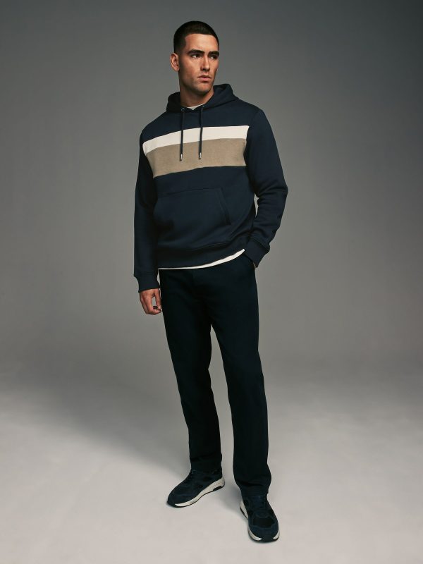 FORTRESS044 Navy Blue/White/Cream Panel Blocking Hoodie - Image 4