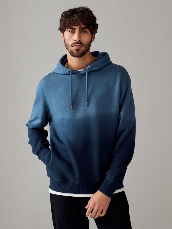 FORTRESS041 Navy Blue Ombre Dip-Dye Cotton Rich Jersey Hoodie