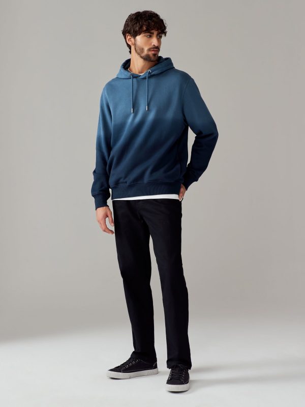 FORTRESS041 Navy Blue Ombre Dip-Dye Cotton Rich Jersey Hoodie - Image 2
