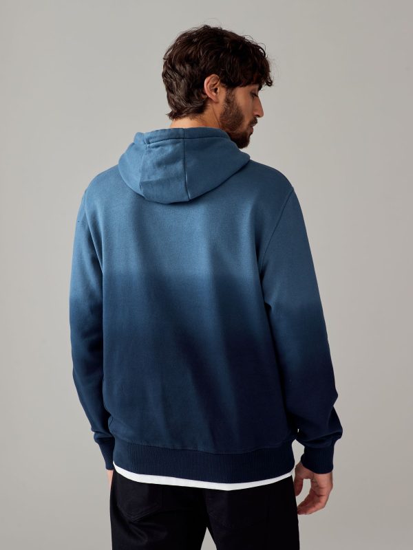 FORTRESS041 Navy Blue Ombre Dip-Dye Cotton Rich Jersey Hoodie - Image 3