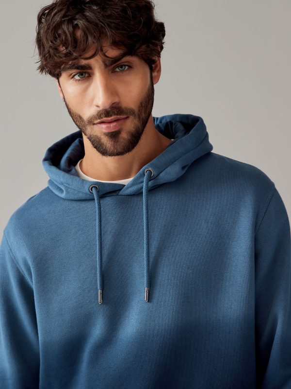 FORTRESS041 Navy Blue Ombre Dip-Dye Cotton Rich Jersey Hoodie - Image 4