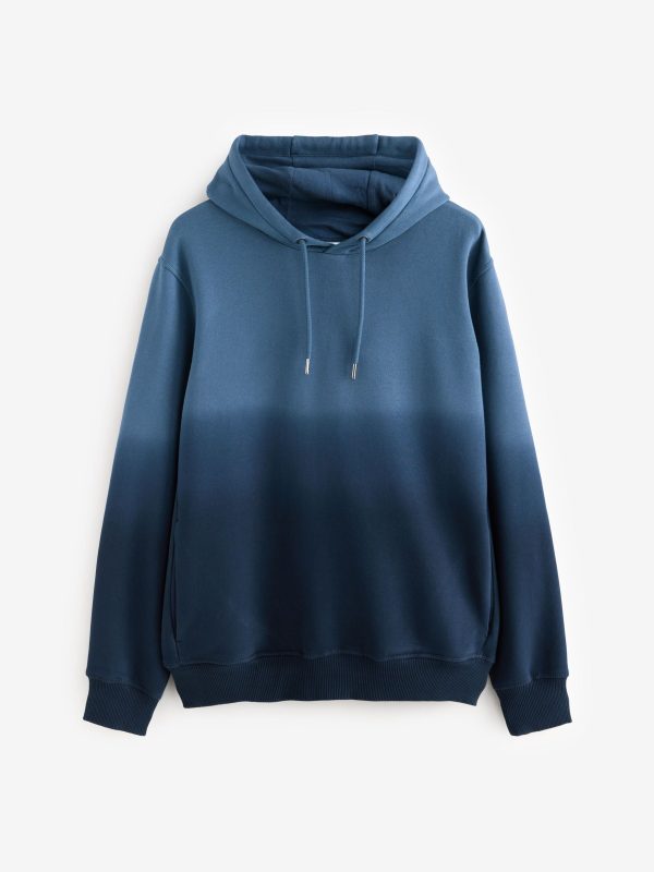 FORTRESS041 Navy Blue Ombre Dip-Dye Cotton Rich Jersey Hoodie - Image 5
