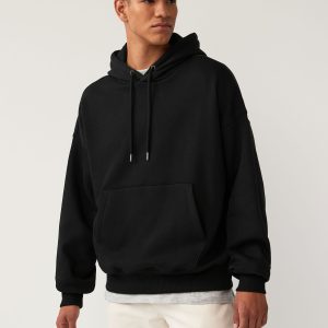 FORTRESS045 Black Oversized Cotton Rich Jersey Fabric Hoodie