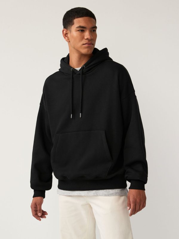 FORTRESS045 Black Oversized Cotton Rich Jersey Fabric Hoodie