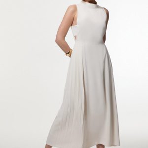 FORTRESS014 Soft Tailored Pleated Panel Midaxi Dress