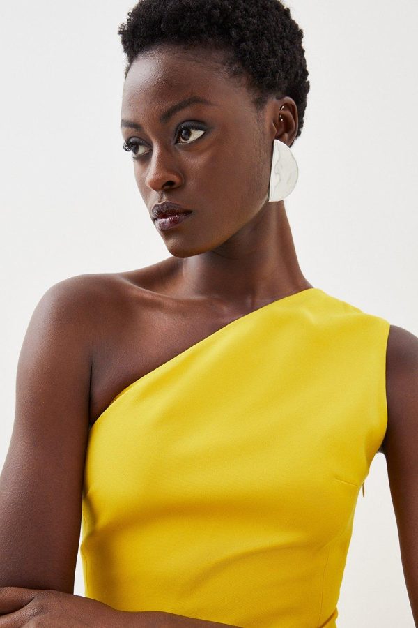 FORTRESS018 Compact Viscose Tailored One Shoulder Drape Front Pencil Dress - Image 2