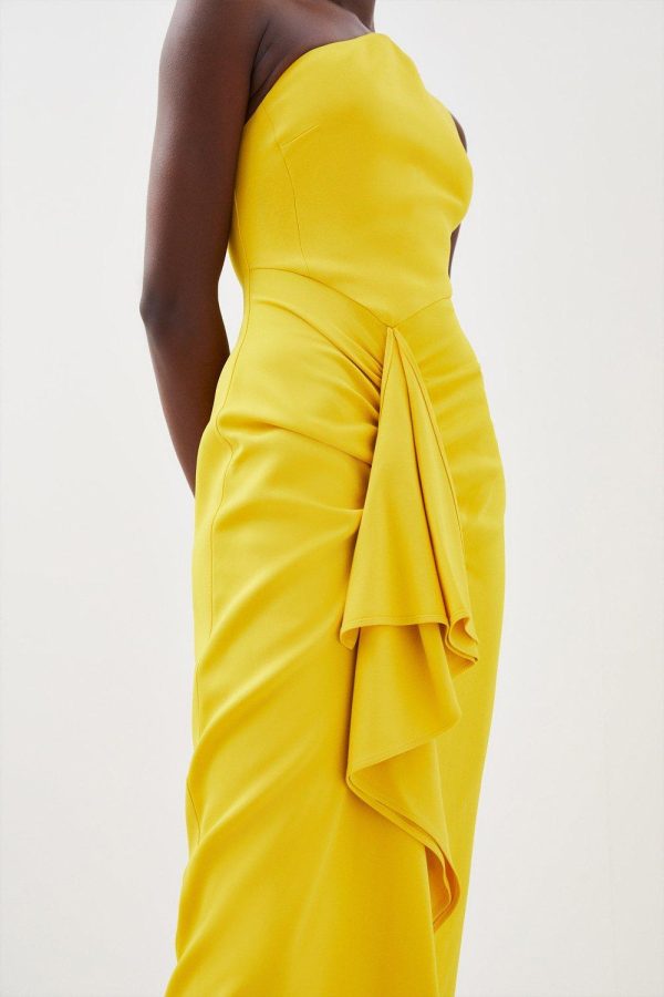 FORTRESS018 Compact Viscose Tailored One Shoulder Drape Front Pencil Dress - Image 3