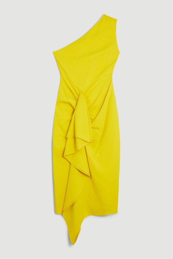FORTRESS018 Compact Viscose Tailored One Shoulder Drape Front Pencil Dress - Image 4