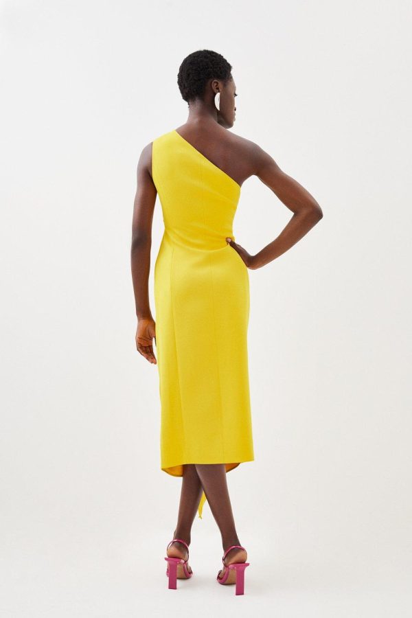 FORTRESS018 Compact Viscose Tailored One Shoulder Drape Front Pencil Dress - Image 5