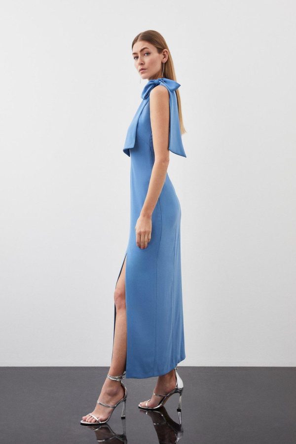 FORTRESS016 Soft Tailored Tie Neck Midi Dress - Image 3