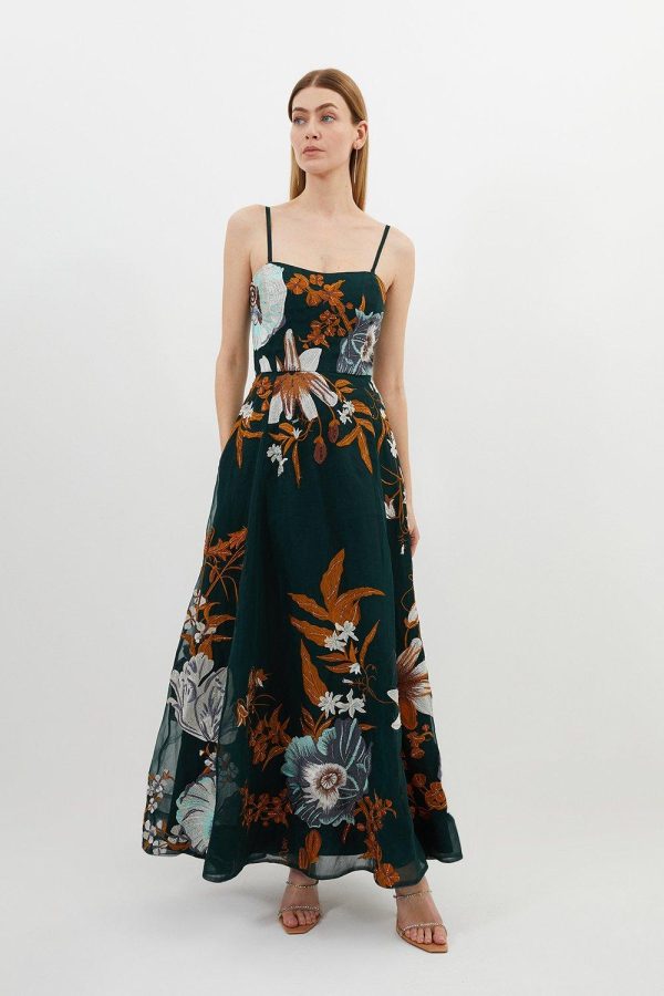 FORTRESS003 Premium Embroidered Bandeau Beaded Organdie Woven Maxi Dress - Image 3