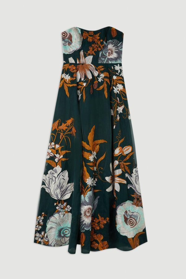 FORTRESS003 Premium Embroidered Bandeau Beaded Organdie Woven Maxi Dress - Image 4