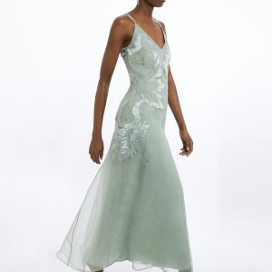 FORTRESS009 Satin Applique Woven Maxi Dress