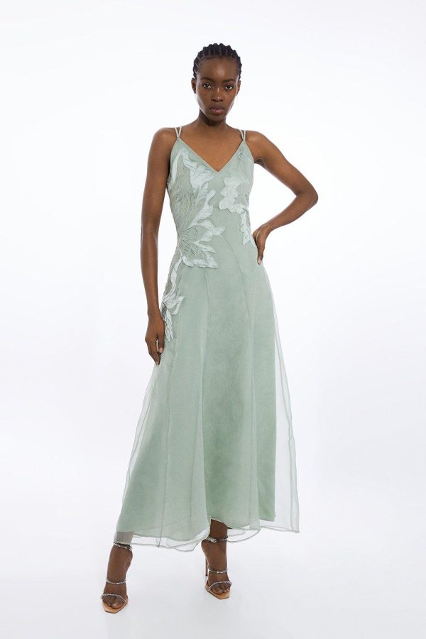 FORTRESS009 Satin Applique Woven Maxi Dress - Image 3