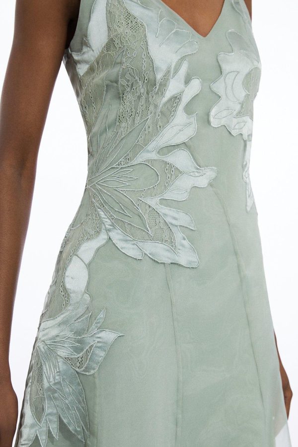 FORTRESS009 Satin Applique Woven Maxi Dress - Image 5