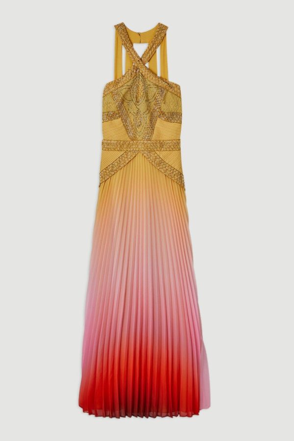 FORTRESS015 Geo Embellished Ombre Pleated Woven Maxi Dress - Image 4