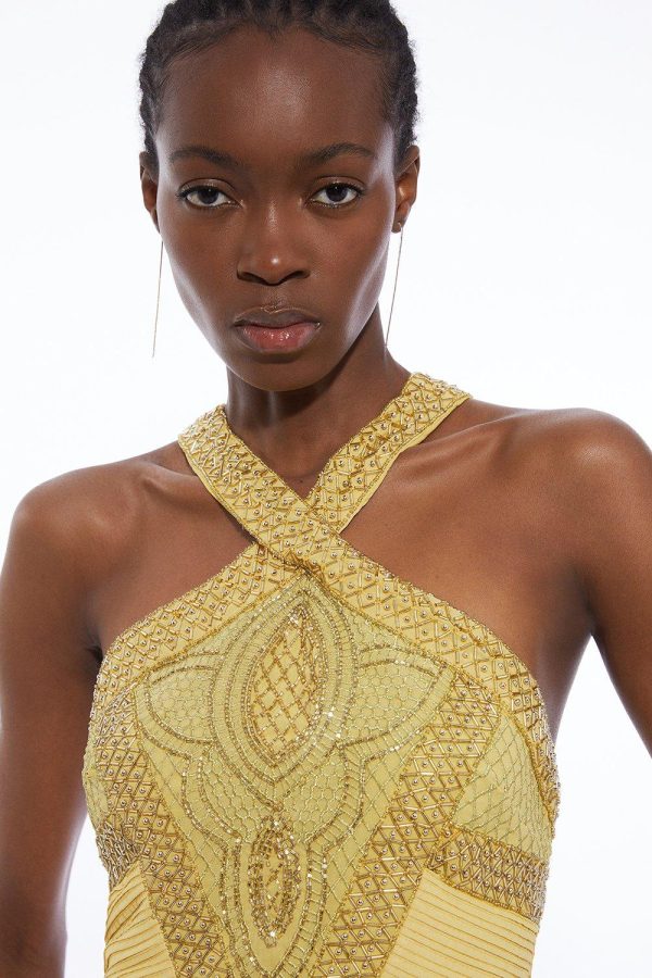 FORTRESS015 Geo Embellished Ombre Pleated Woven Maxi Dress - Image 5
