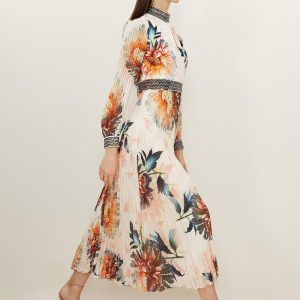 FORTRESS012 Petite Diamante Trim Rose Floral Woven Maxi Dress
