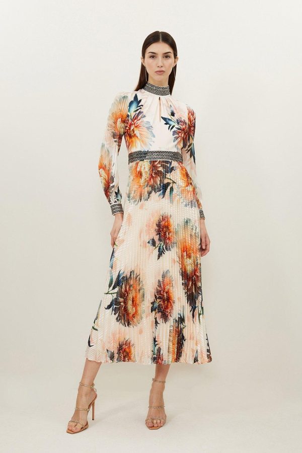 FORTRESS012 Petite Diamante Trim Rose Floral Woven Maxi Dress - Image 3