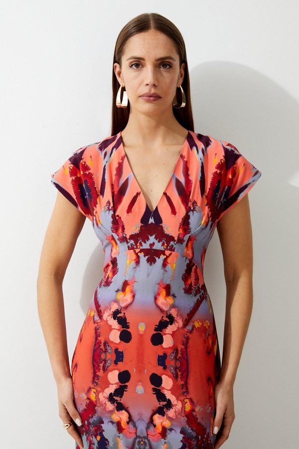 FORTRESS008 Mirrored Print Satin Crepe Angel Sleeve Woven Maxi Dress - Image 2