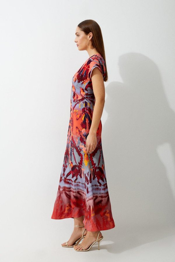 FORTRESS008 Mirrored Print Satin Crepe Angel Sleeve Woven Maxi Dress - Image 3