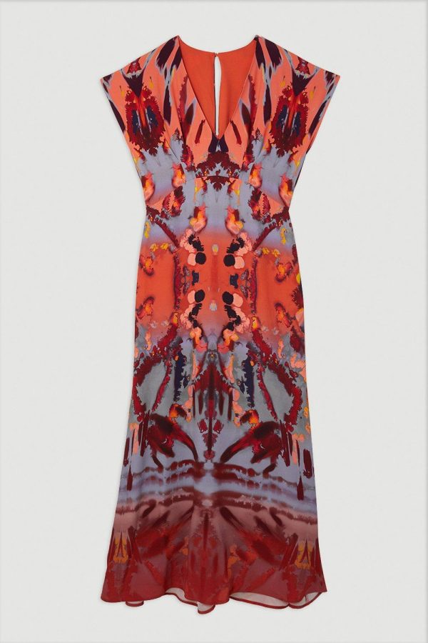 FORTRESS008 Mirrored Print Satin Crepe Angel Sleeve Woven Maxi Dress - Image 4