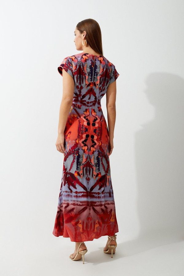 FORTRESS008 Mirrored Print Satin Crepe Angel Sleeve Woven Maxi Dress - Image 5