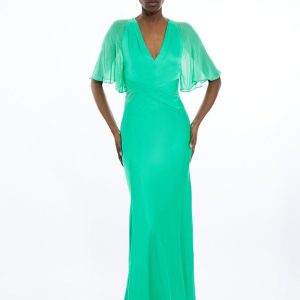 FORTRESS002 Viscose Georgette Angel Sleeve Woven Maxi Dress