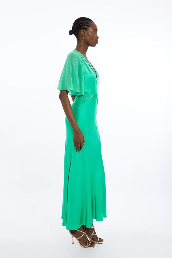 FORTRESS002 Viscose Georgette Angel Sleeve Woven Maxi Dress - Image 3