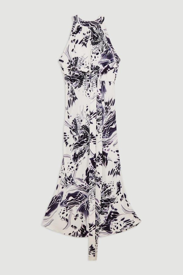 FORTRESS019 Abstract Floral Satin Woven Halter Midi Dress - Image 4