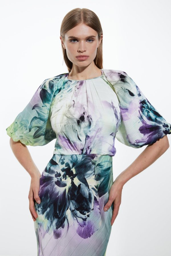 FORTRESS017 Spring Floral Printed Hammered Satin Woven Midi Dress - Image 2