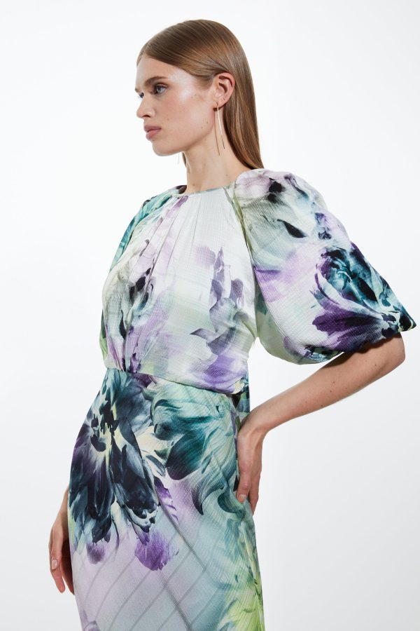 FORTRESS017 Spring Floral Printed Hammered Satin Woven Midi Dress - Image 5
