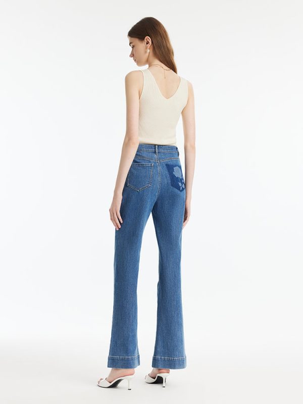 FORTRESS026 Denim Rose Printed Flared Women Jeans – GOELIA - Image 3